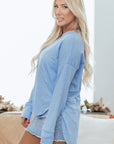 Solid V-Neck Raw Hem Long Sleeve Top