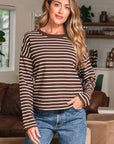 Ember Stripe Ribbed Cropped Crew Neck Top