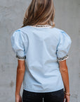 Leopard Contrast Puff Sleeve Blouse