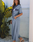 Emmie Half Placket Chest Pockets Wide Leg Jumpsuit
