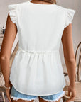 Textured Ruffle Trim V-Neck Top