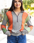 Lilah Block Stitching Half Zipper Sweatshirt