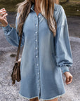 Journee Medium Washed Denim Shirt Dress