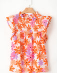Alison Ruffled Sleeve Smocked Floral Top