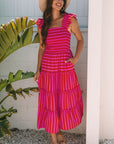 Arisbeth Stripe Flutter Sleeve Maxi Dress