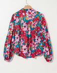 Taylor Floral Balloon Sleeve Half Buttons Blouse