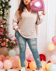 Plus Size Colorblock V-Neck Patchwork Long Sleeve Top