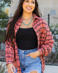Plaid Long Sleeve Side Split Distressed Shirt