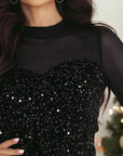 Velvet Sequin Sheer Mesh Long Sleeve Blouse