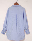 Stripe Smocked Cuff Buttoned Shirt