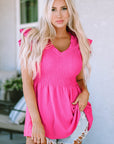 Aleah Smocked Ruffle Flutter Sleeve Peplum Blouse