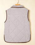 Stripe Contrast Trim Snap Button Collared Vest
