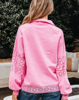 Evangeline Embroidered Flower Buttons Pullover Sweatshirt