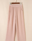 Solid Corded T-Shirt and Pants Set