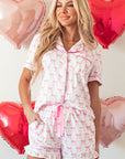 Bow Short Sleeve and Ruffled Shorts Pajama Set