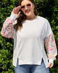 Plus Size Floral Patchwork Long Sleeve Reverse Seam Sweatshirt
