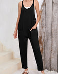 Solid Sleeveless V-Neck Harem Jumpsuit