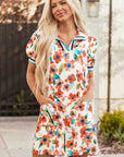 Rayne Floral Split Neck Puff Short Sleeve Tiered Dress