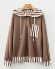Stripe Patchwork Waffle Knit Buttoned Hoodie