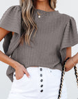 Solid Cable Textured Flutter Sleeve Top