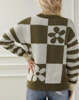 Checker Floral Stripe Patchwork Sweater