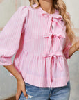 Stripe Bow Tie Front Blouse