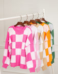 Checker Bishop Sleeve Sweater