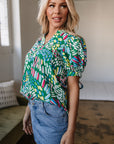 Ellianna Geometric Puff Sleeve Blouse