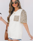 Leona Leopard Lace Trim Puff Sleeve Top