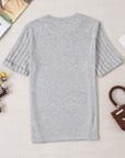 Alma Ribbed Splicing Sleeve Round Neck Top