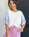 Purple Colorblock Patchwork Oversized T Shirt