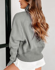 Zip Up Stand Collar Ribbed Thumbhole Sleeve Sweatshirt