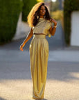 Gold High Waisted Skirt & Top Two Pieces Set