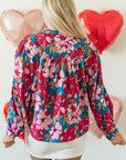 Taylor Floral Balloon Sleeve Half Buttons Blouse