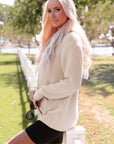 Joelle Waffle Knit Buttons Hooded Sweater