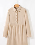 Solid Corduroy Half-Button Collared Mini Dress