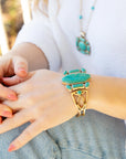 Deco Green Turquoise and Golden Statement Cuff Bracelet