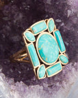 Deco Green Turquoise Golden Statement Ring