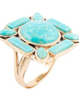 Deco Green Turquoise Golden Statement Ring