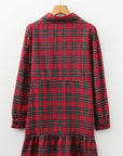 Plaid Ruffle Hem Collared Half-Button Mini Dress
