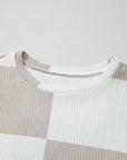 Checker Waffle Knit Long Sleeve Top