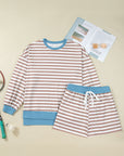 Plus Size Stripe Contrast Trim Pullover and Shorts Set