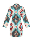 Turquoise Burgandy Aztec Women's Belted Satin Feel Dressing Lounge Robe