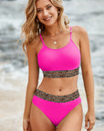 Edith Leopard Mesh Trim 2pcs Bikini Swimsuit