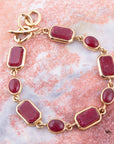 Delicately Red Onyx and Golden Toggle Bracelet