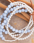Denim Blue Angelite Silver Bracelet Set