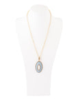 Blue Denim Dreams White Mother of Pearl Golden Pendant Necklace