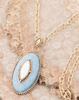 Blue Denim Dreams White Mother of Pearl Golden Pendant Necklace