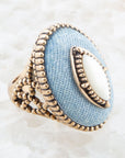 Denim Dreams White Mother of Pearl Golden Statement Ring