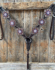 Dark Oil Buckstitch One Ear Headstall & Breastcollar - Pink